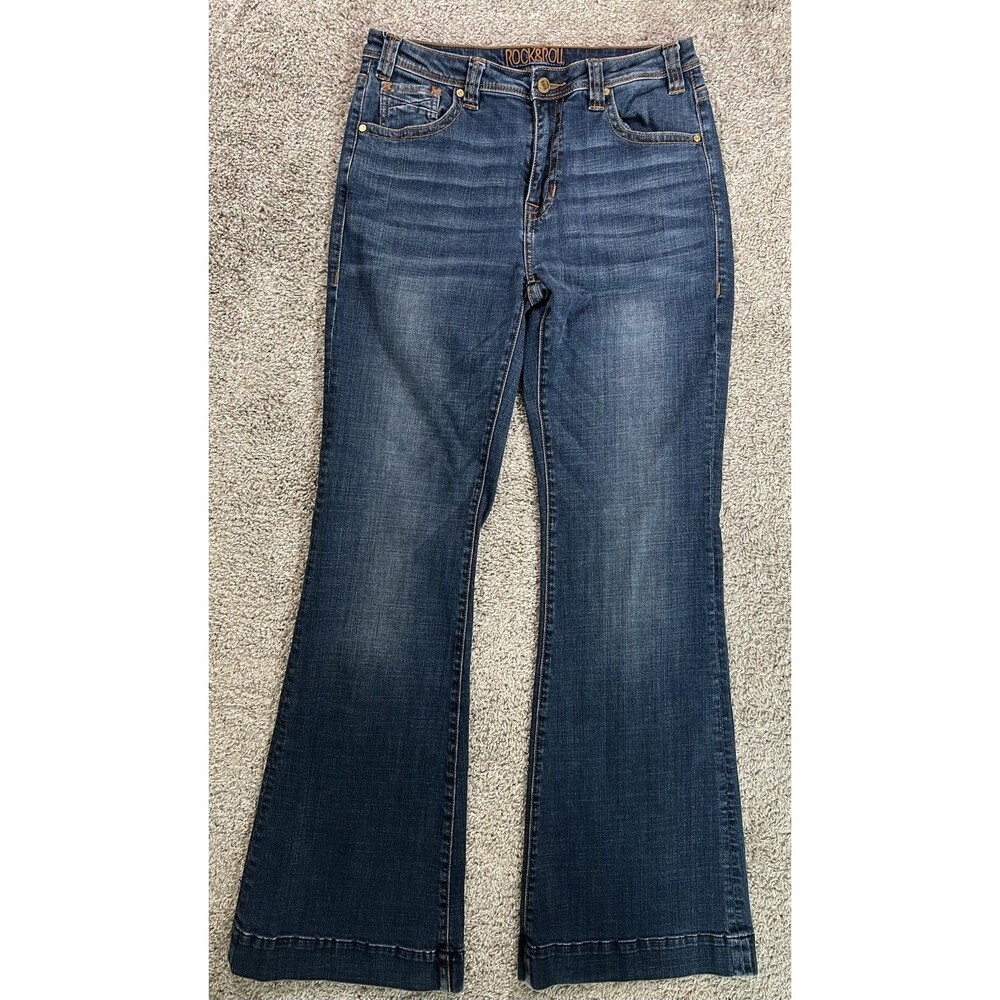 Rock n Roll High Rise Trouser Jeans Womens 31x36 Wide Flare Leg Pockets distress